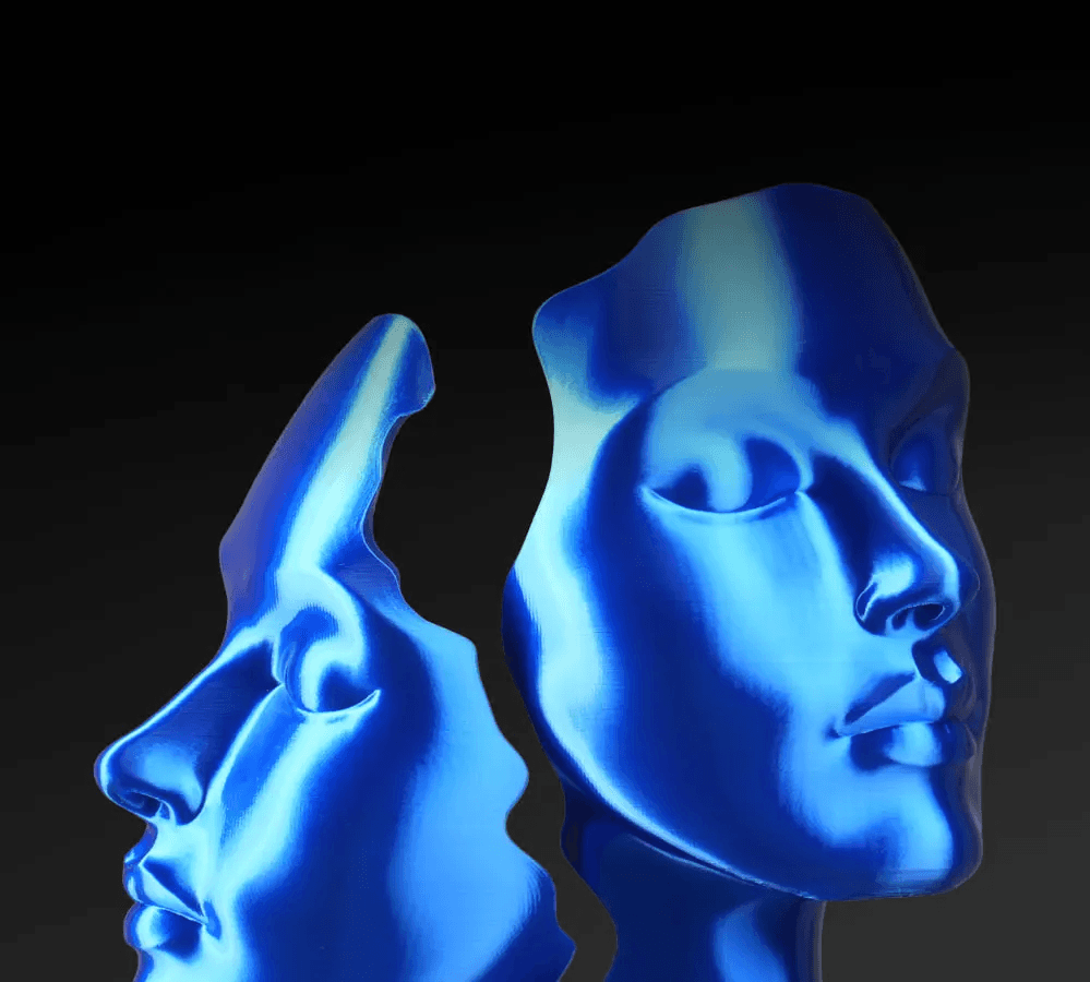 Sculptures soie bleue imprimées FDM